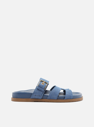 Sandália Rasteira Azul Jeans Arezzo Couro Fivela