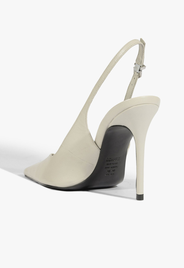 Slingback Couro Salto Alto Fino Cinza