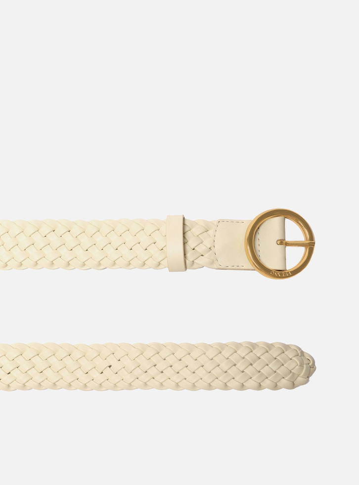 Cinto Off-White Couro Largo Trançado Neutral Desire
