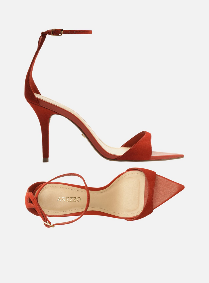 Sandália Terracota Acamurçada Salto Médio Tiras