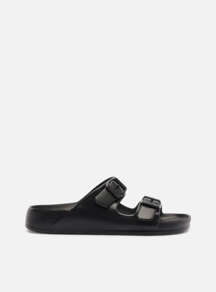 Slide Preta Bico Redondo Fivela Brizza