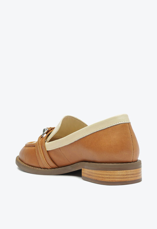 Mocassim Couro Caramelo e Bege