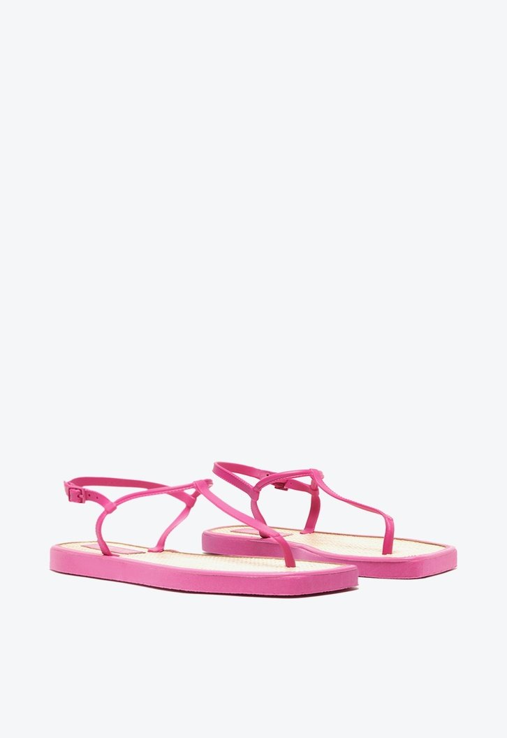 Sandália Rasteira Rosa Brizza Slim Square Palmilha