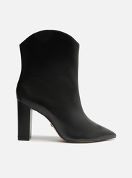 Bota Western Preta Arezzo Couro Cano Curto Salto Alto
