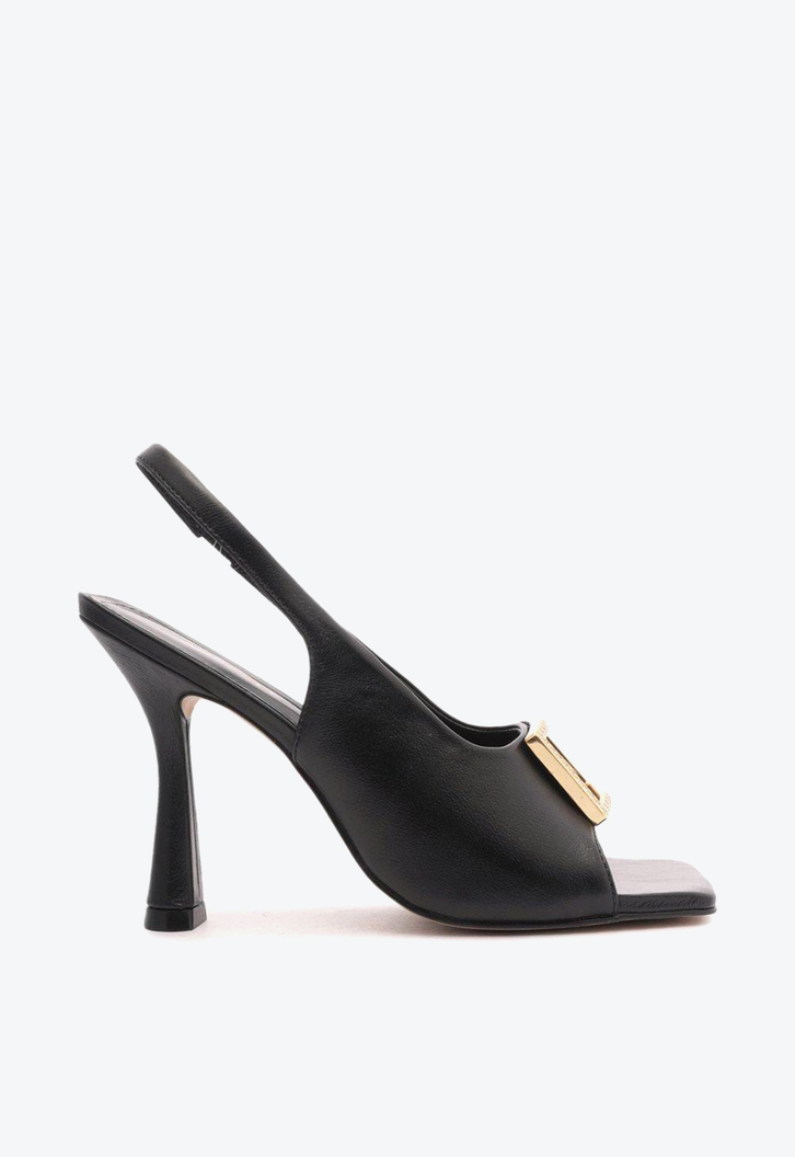 Sandália Preta Arezzo Couro Salto Fino Slingback Gigi