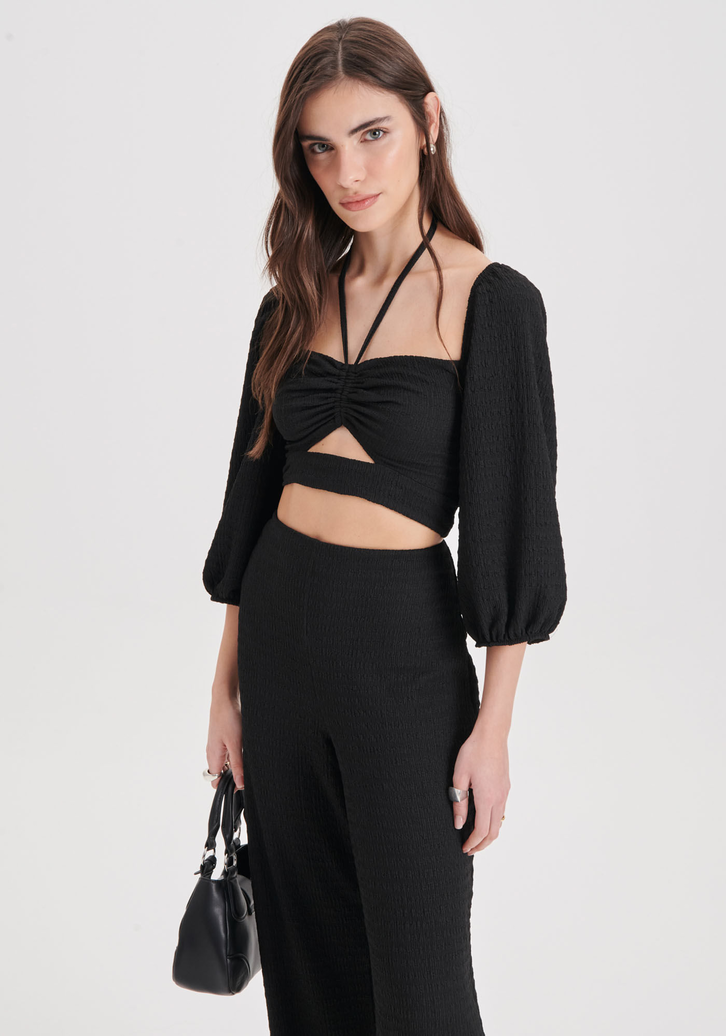 Blusa Preto My Favorite Things Cropped com Cut Out