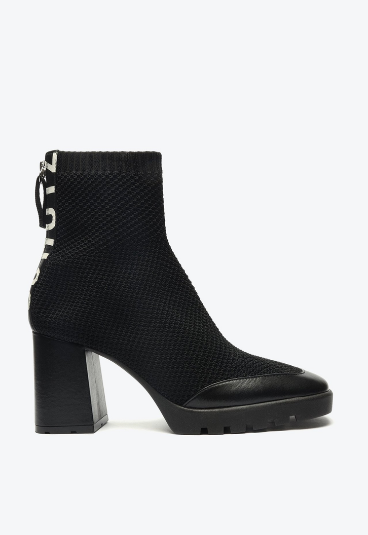Bota Salto Bloco Knit Preta