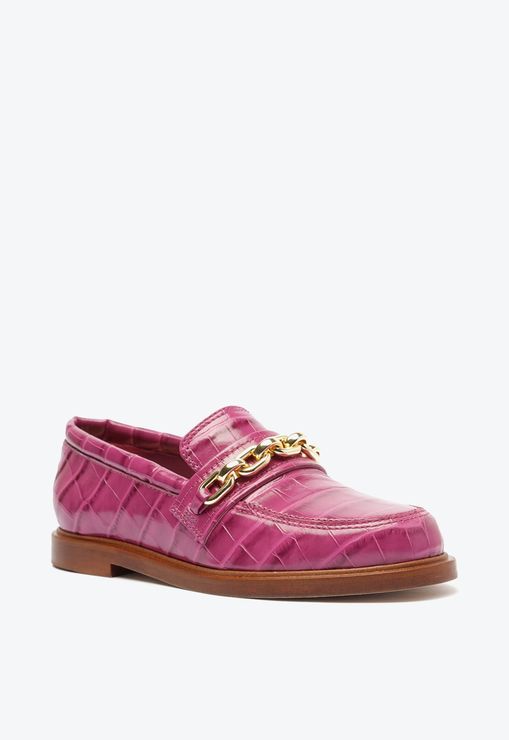 Mocassim Dannie Couro Croco Rosa