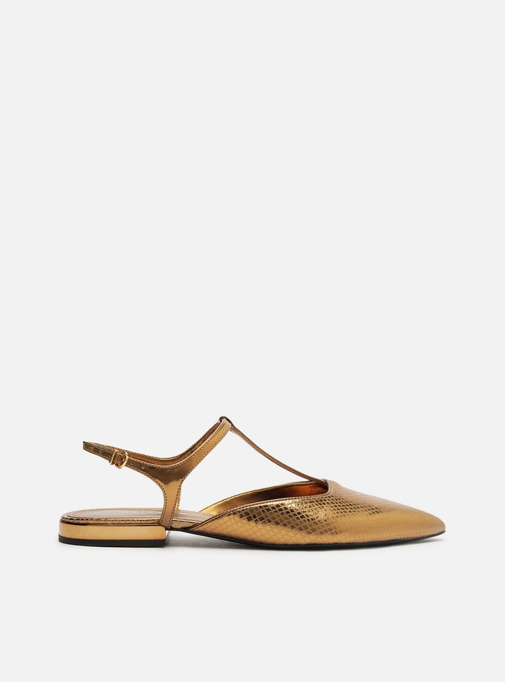 Sapatilha Bronze Snake Bico Fino Tira