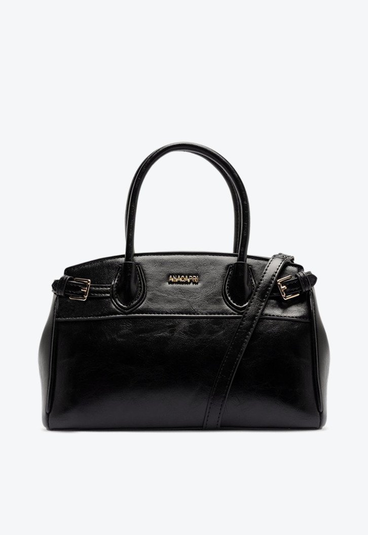 Bolsa Tote Média Detalhe Fivelas Preta