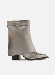 Bota Prata Couro Cano M dio Western Polaina ZZ MALL