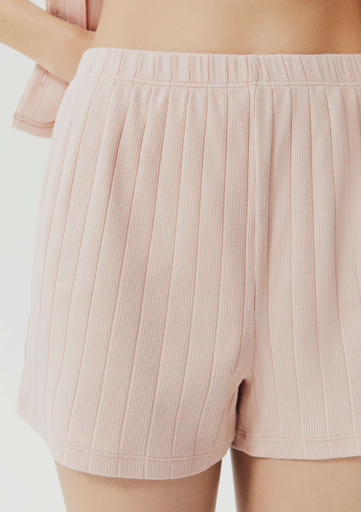 Pijama Curto Rosa Hering Feminino Canelado Gola Resort