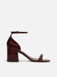 Sandália Preta Croco Salto Médio Bloco | ZZ MALL