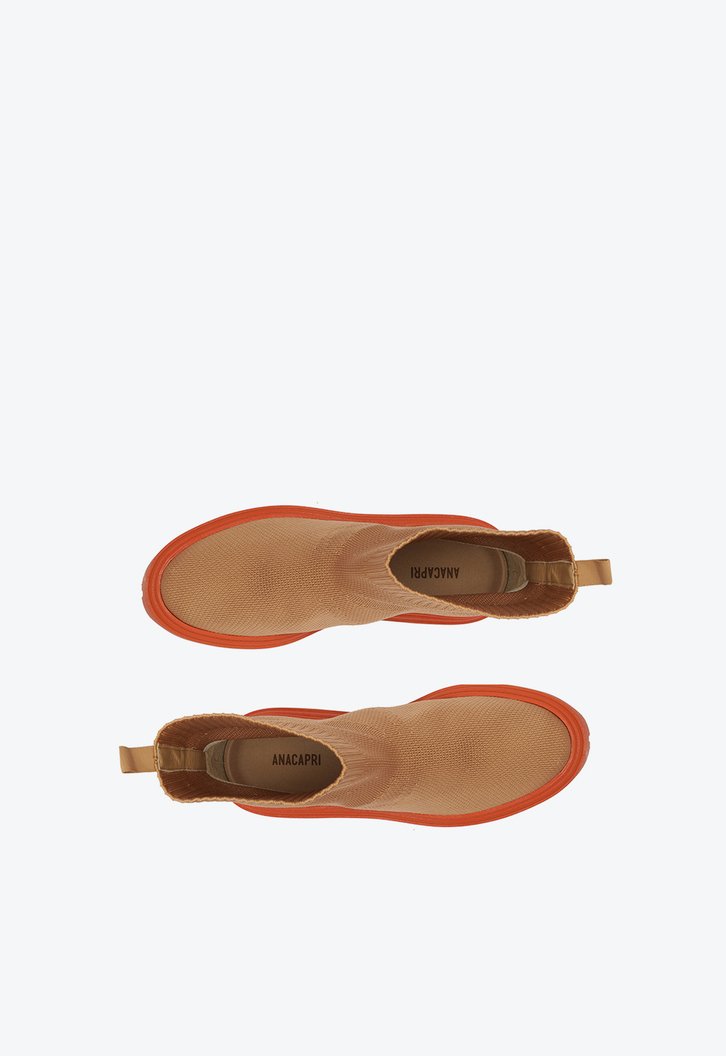 Bota Tratorada Cano Baixo Nude e Laranja Knit