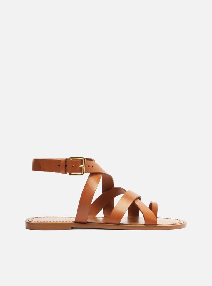 Sandália Rasteira Marrom Tiras Cruzadas