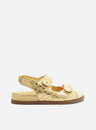 Sandália Papete Dourada Arezzo Tressê Velcro