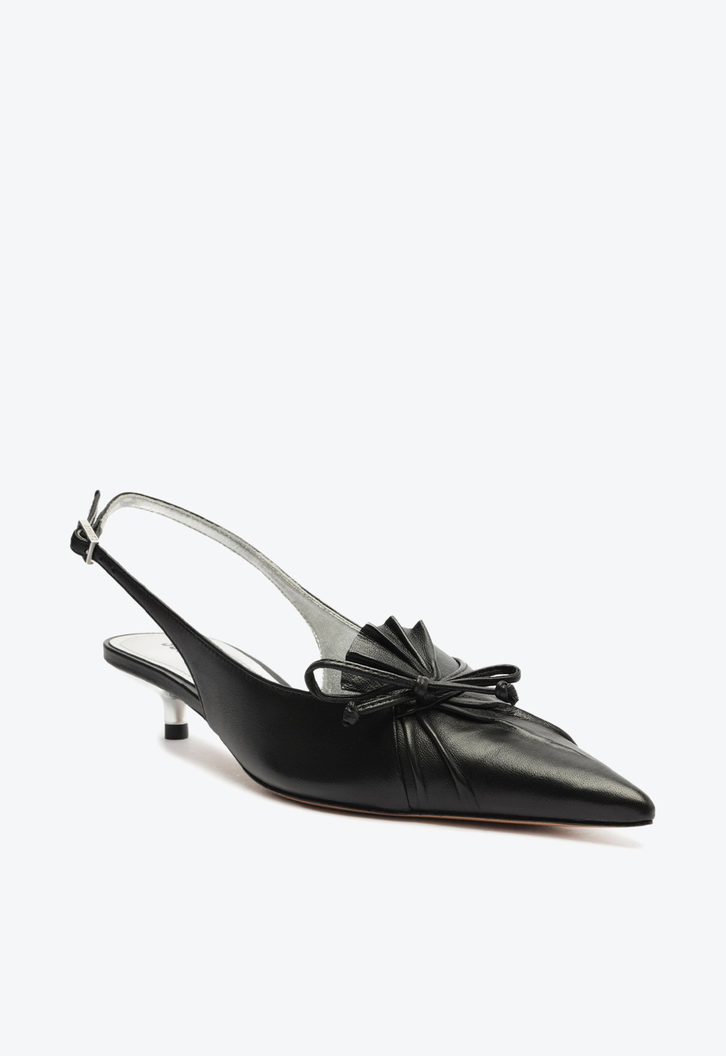 Sapato Scarpin Slingback Couro Laço Preto