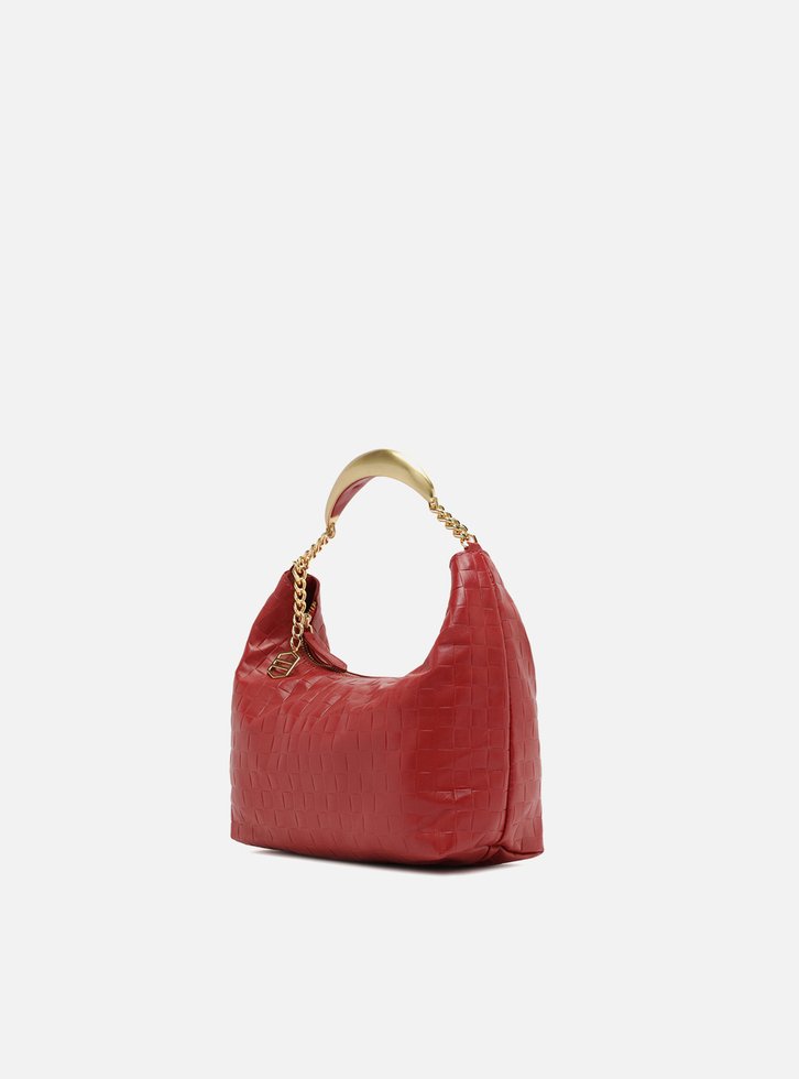 Bolsa Hobo Vermelha Couro Tressê Pequena Silvia Braz