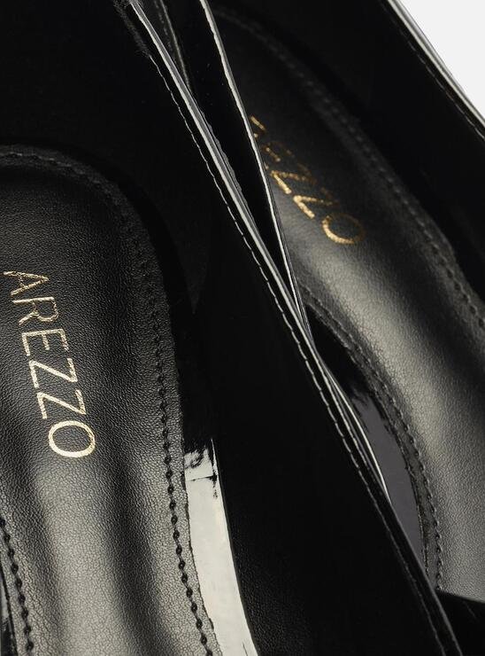 SCARPIN PRETO AREZZO COURO VERNIZ SALTO BAIXO BLOCO