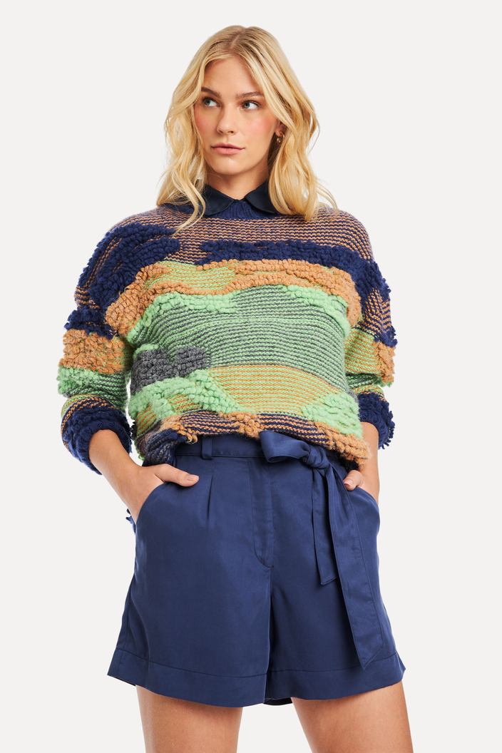 CASACO AZUL REVERSA TRICOT PUFF COLOR