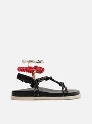 Sandália Papete Preta Arezzo Couro Custom Anklet