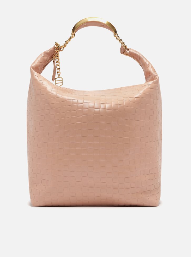 Bolsa Hobo Nude Couro Tressê Grande Silvia Braz