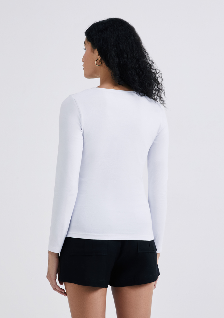 Blusa Branca Básica Hering Manga Longa Slim Decote V
