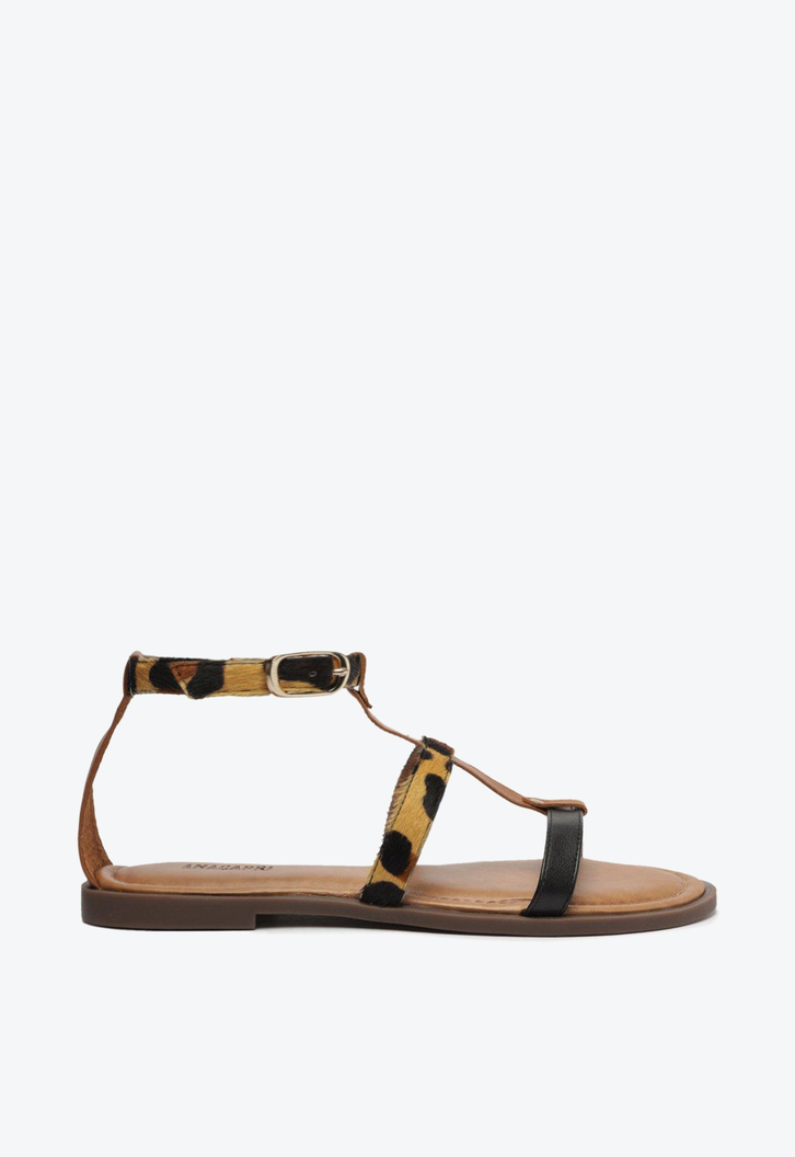 Sandália Rasteira Gladiadora Animal Print Anacapri