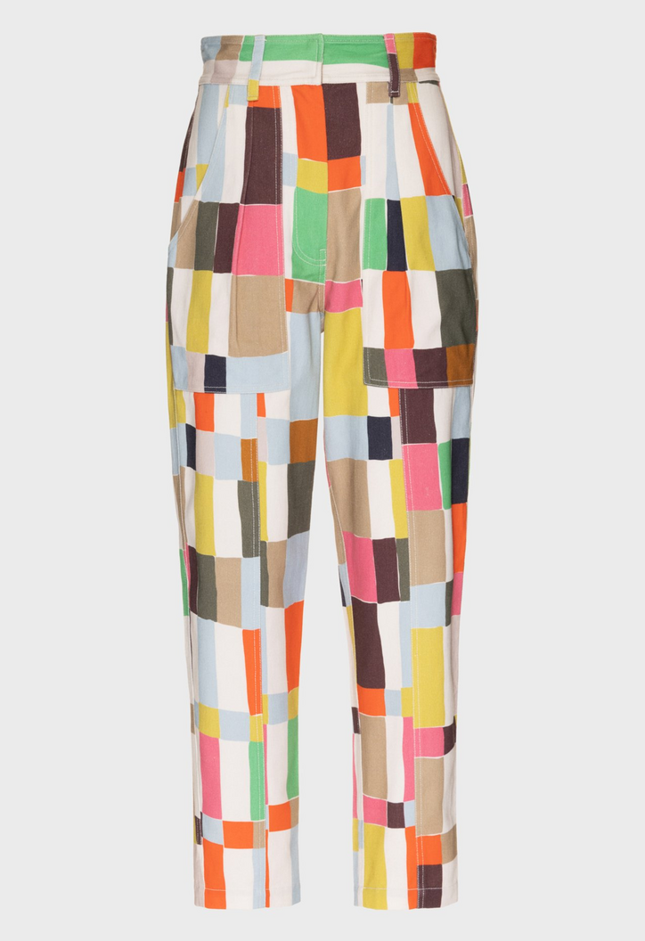 Calça Cintura Alta Algodão Ophelia Xadrez Colorida