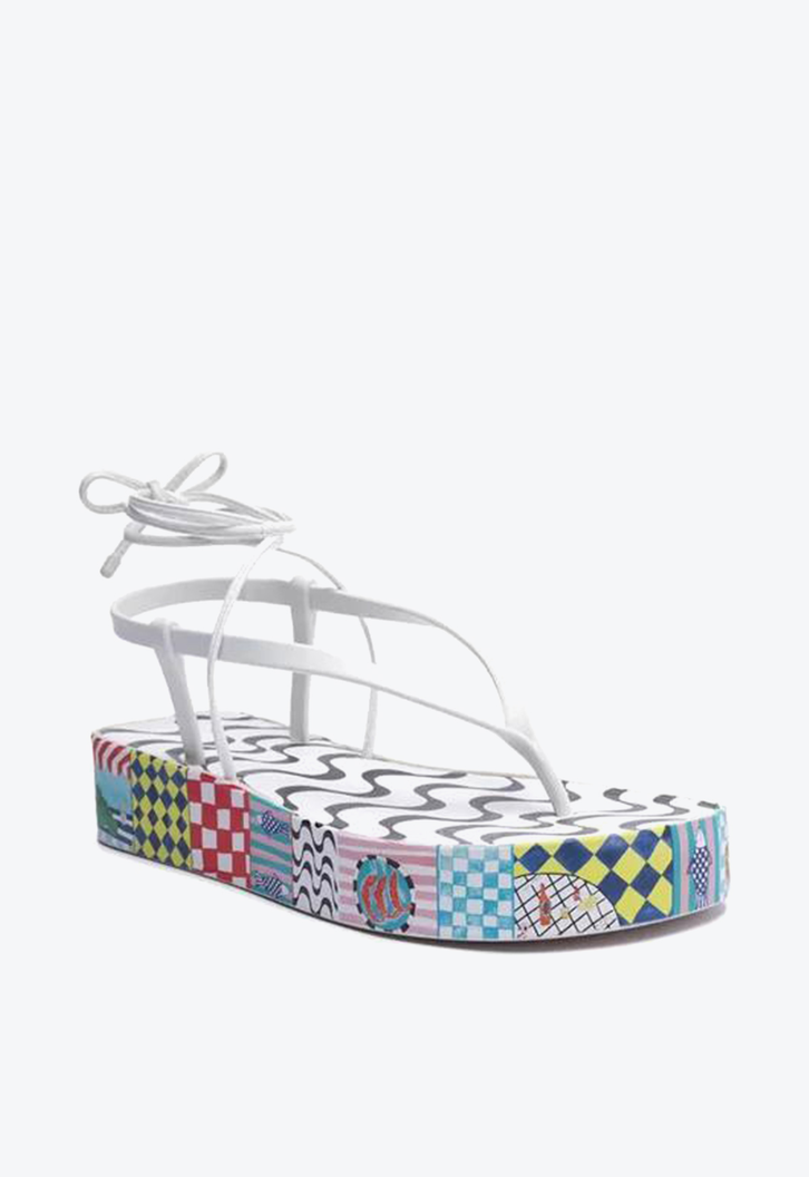 Sandália Flatform Branca Estampada Brizza Amarração Bela