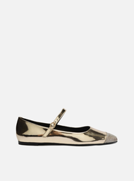 Sapatilha Dourada Arezzo Boneca Bico Quadrado Strass