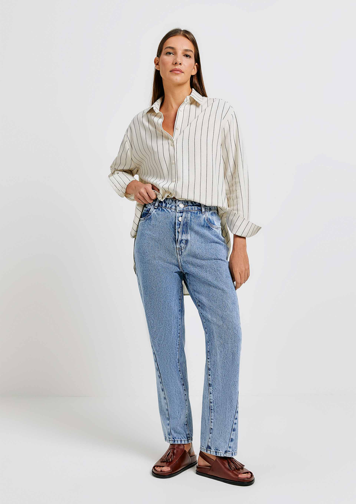 Calça Jeans Azul Feminina Reta Cintura Alta