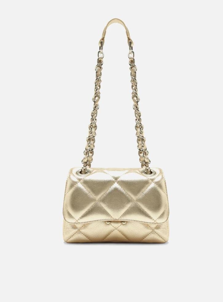 Bolsa Tiracolo Dourada Couro Mizz Pequena Platino
