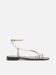 Sandália Rasteira Branca Tiras Metal