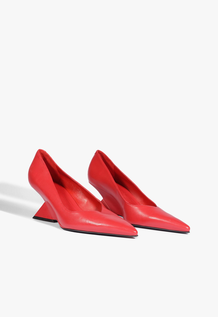 Scarpin Couro Salto Geométrico Vermelho