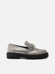 Mocassim Prata Arezzo Couro Tratorado Metal