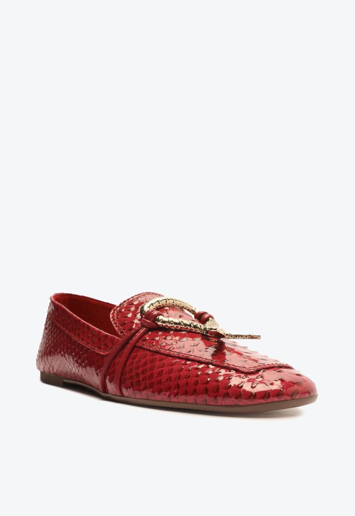 Sapato Mocassim Cicy Couro Croco Vermelho