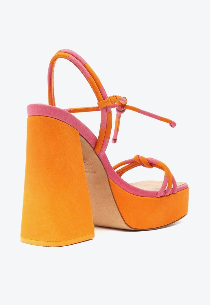 Sandália Meia Pata Laranja Arezzo Nobuck Tiras Rosa