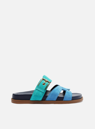 Sandália Rasteira Azul Arezzo Nobuck Fivela
