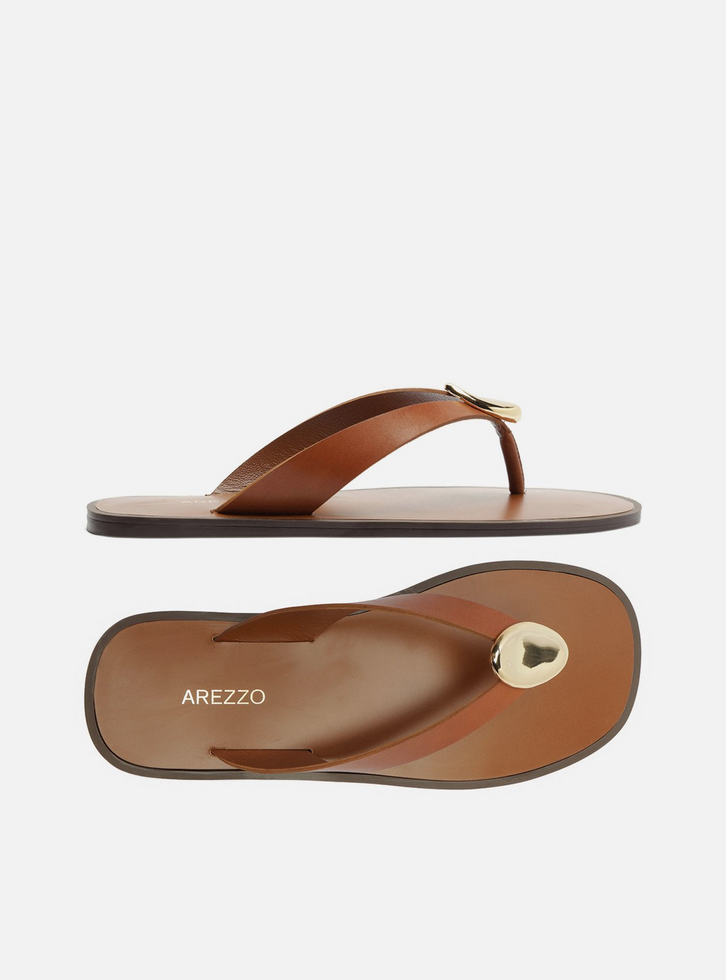 Rasteira Marrom Couro Flip Flop Metal