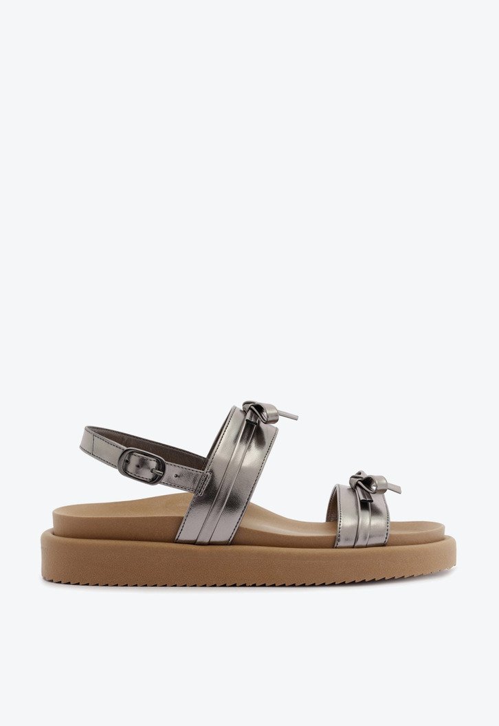 Sandália Papete Laços Prateada