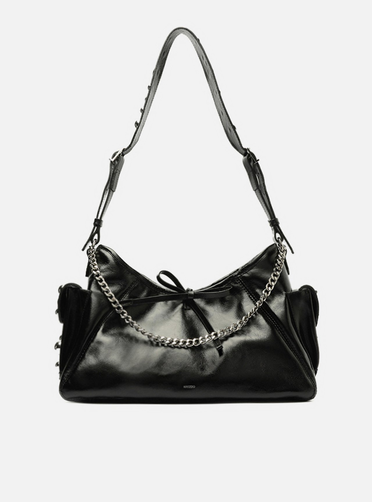 Bolsa Tiracolo Preta Couro Pequena Spikes | ZZ MALL