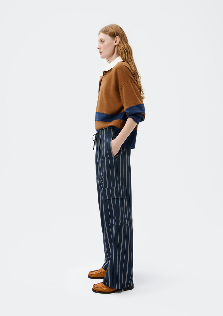 Calça Azul Hering Cargo Fio Tinto Com Linho