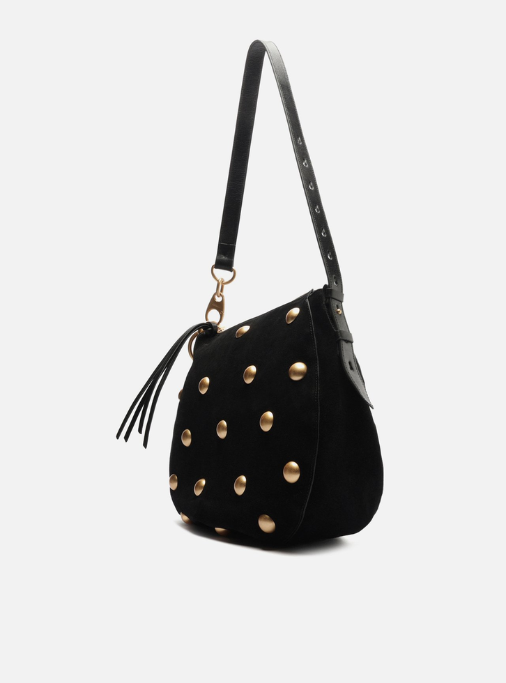 Bolsa Tiracolo Preta Suede Grande Tachas | ZZ MALL