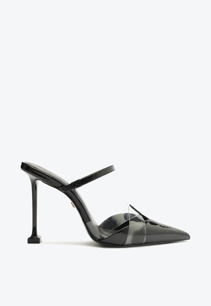 Scarpin Mule Schutz Salto Alto Vinil Preto