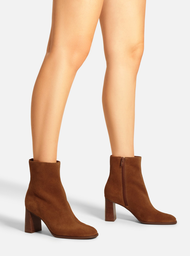 Bota Marrom Camurça Cano Curto Salto Médio Zíper