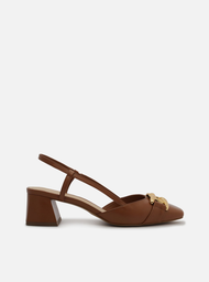 Scarpin Marrom Arezzo Couro Bico Quadrado Aberto Metal