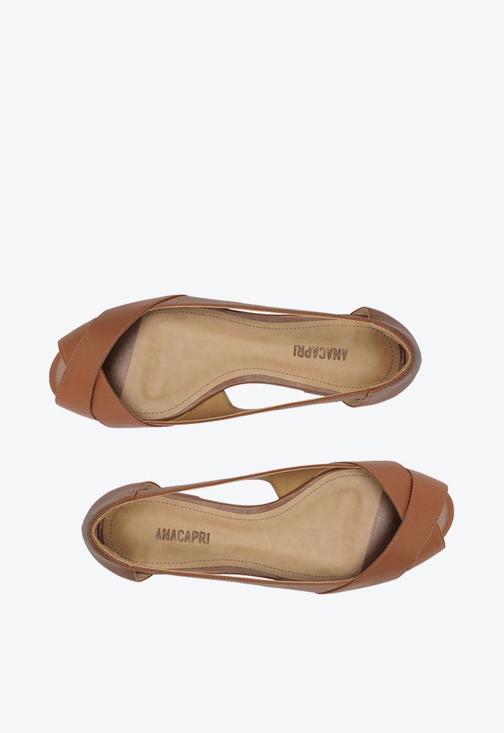 Sapatilha Peep Toe Recortes Aberta Marrom ZZ MALL