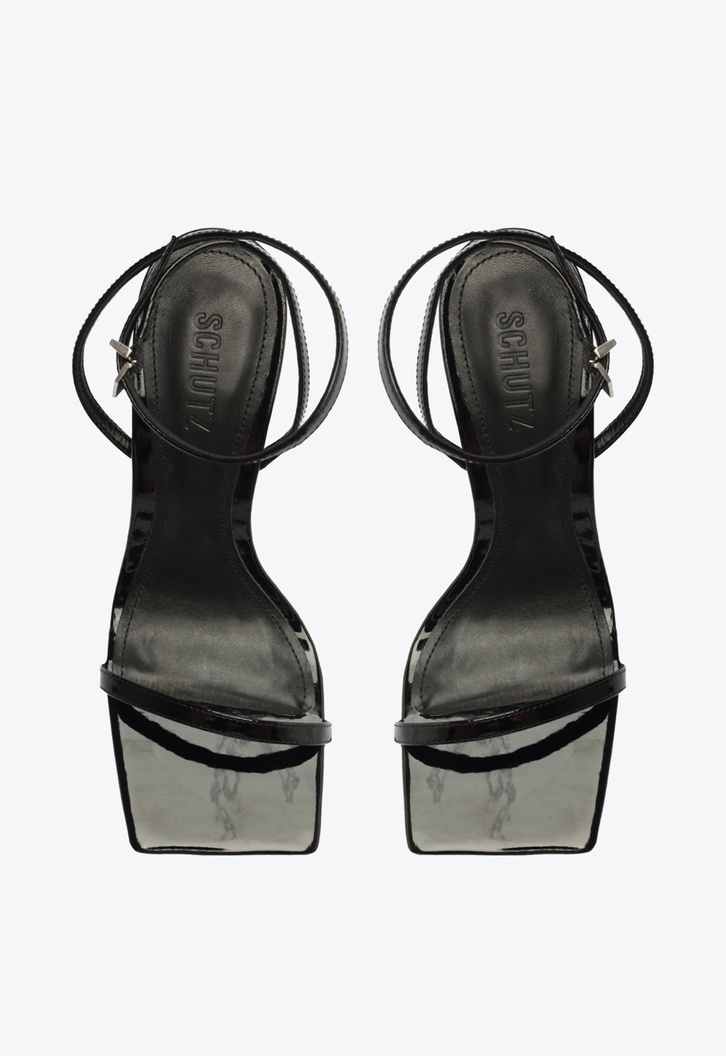 Sandália Salto Alto Vinil Preto