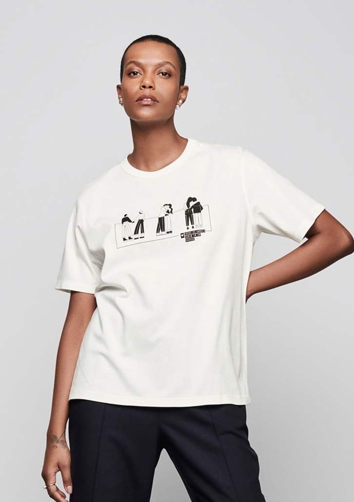 Camiseta Off-White Dzarm Manga Curta Em Ribana Estampada